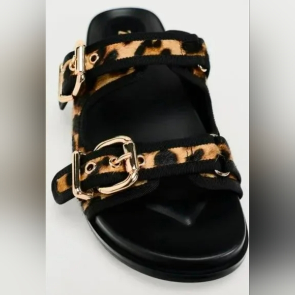 New Zara Black and Leopard Print Women's Sandals Sz 9 - Picture 2 of 3